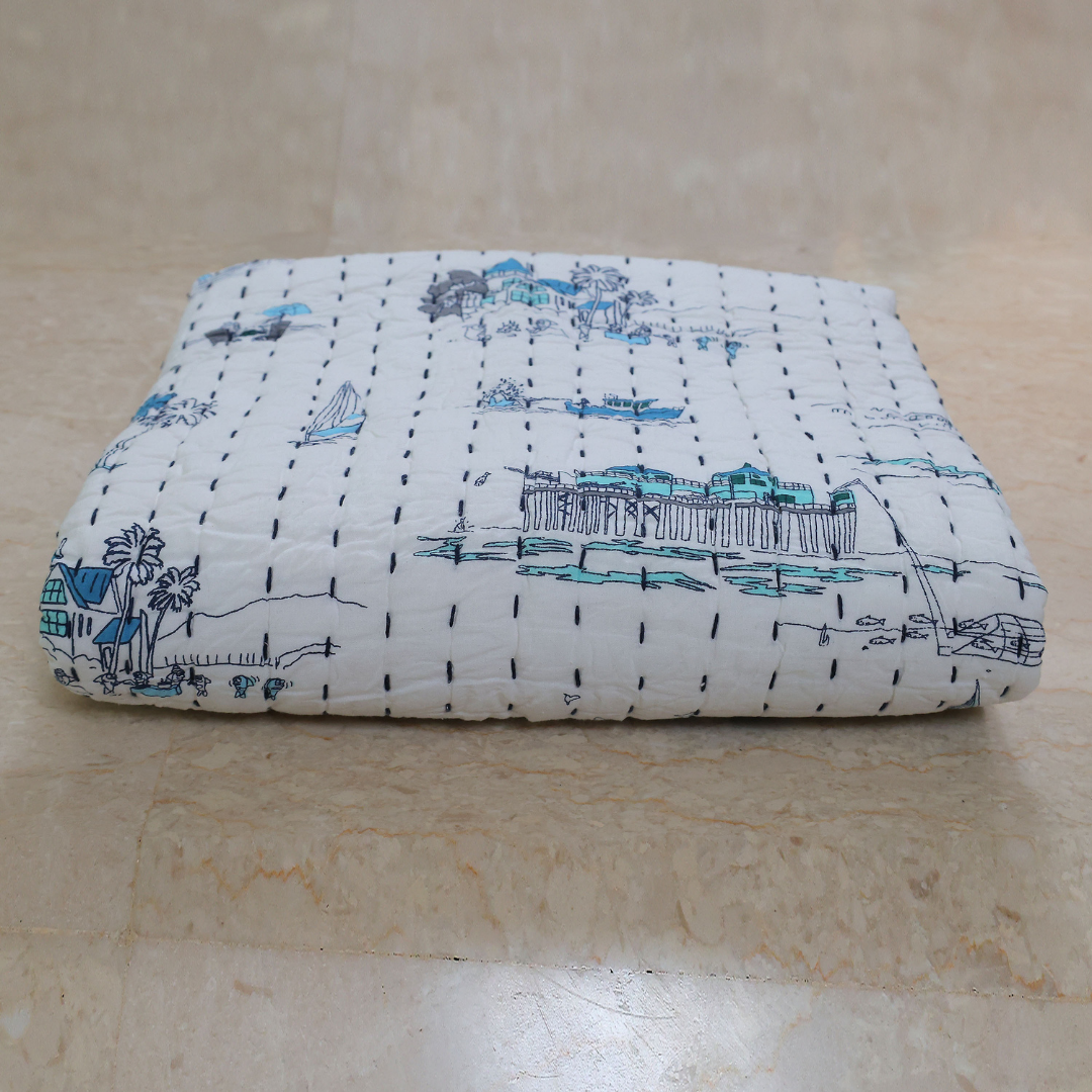 Handcrafted Kids Quilt with Traditional Village Block Print | Soft & Cozy Cotton Quilt for Babies & Toddlers
