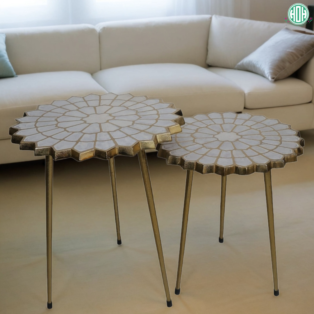 Handcrafted Lotus Center Coffee Tables | Set of 2 for Contemporary Home Decor