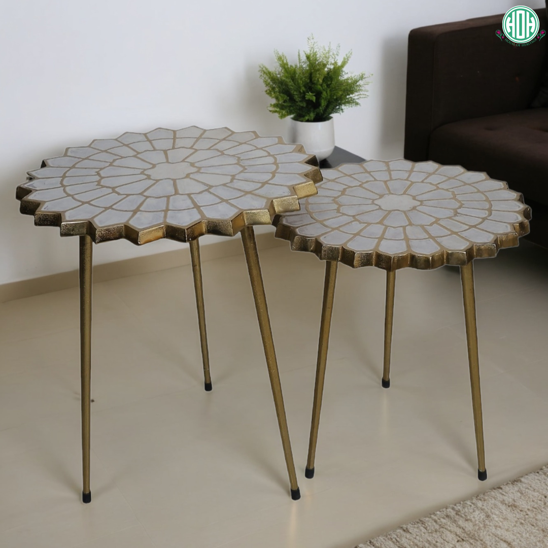 Handcrafted Lotus Center Coffee Tables | Set of 2 for Contemporary Home Decor