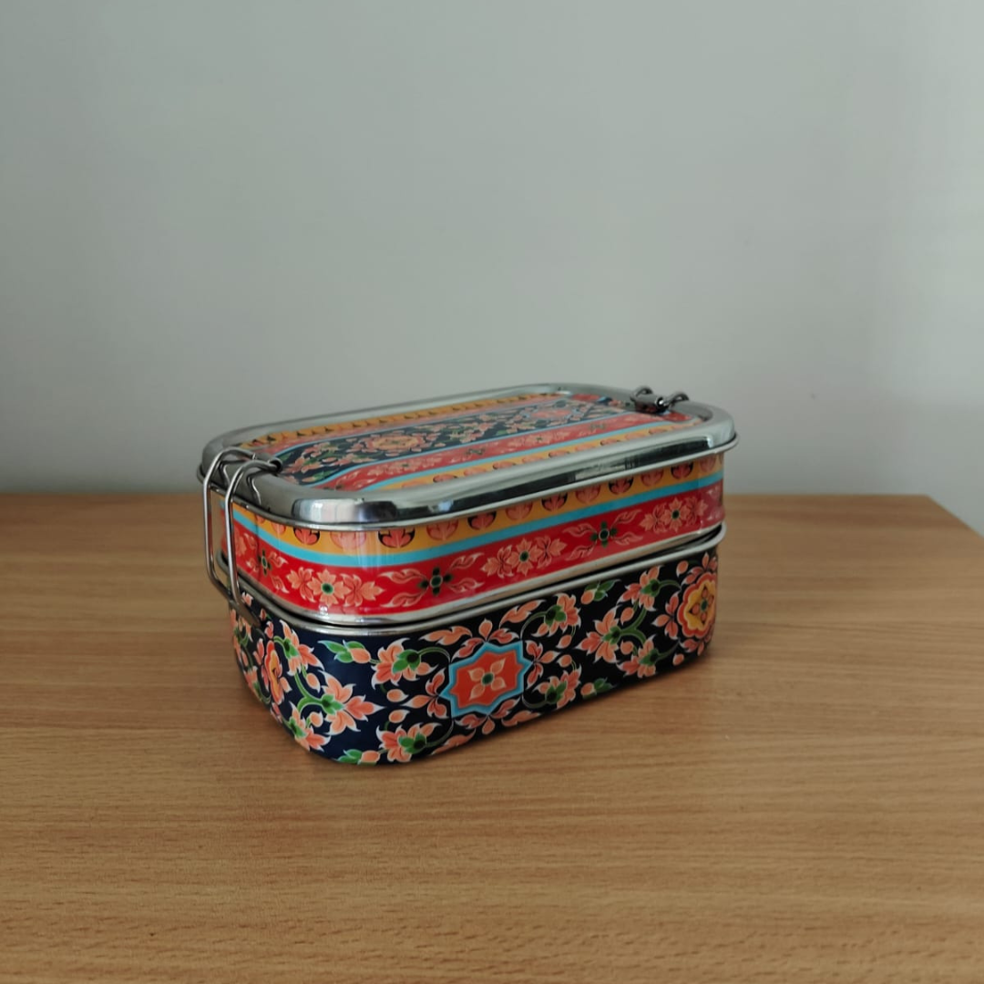 Eco-Friendly Ethnic Meenakari 2-Tier Steel Tiffin