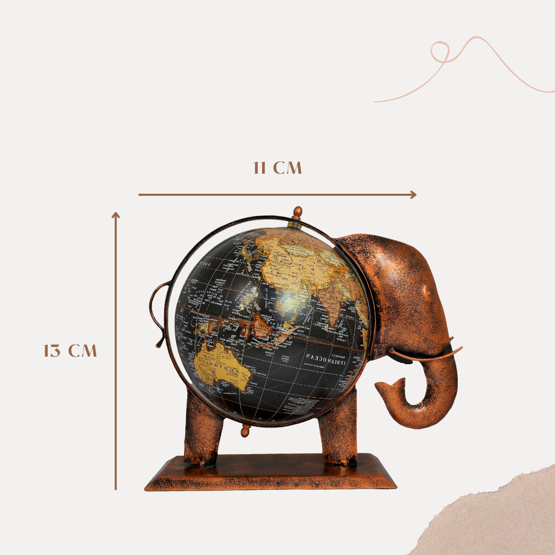 Decorative Metal Globe Elephant Table Ornament Big | Unique Home / Office Accent
