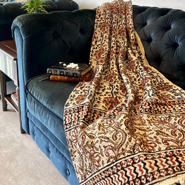 Cotton Maroon and Beige Kalamkari Throw Blanket | Perfect for Living Room and Bedroom Decor