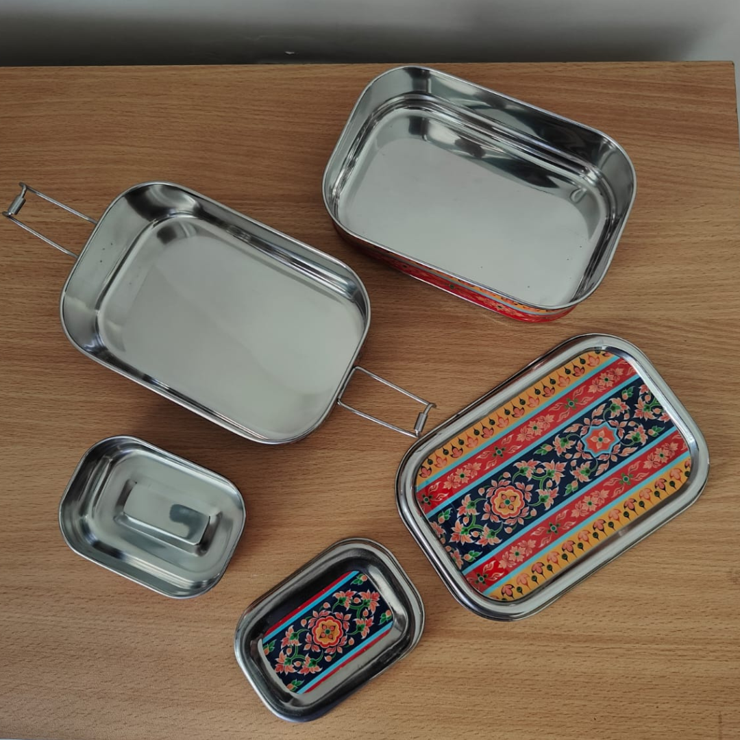 Eco-Friendly Ethnic Meenakari 2-Tier Steel Tiffin