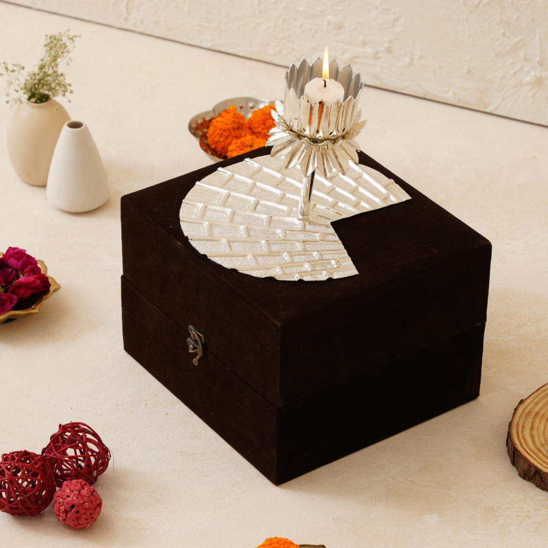 Decorative Silver Lotus Diya Gift