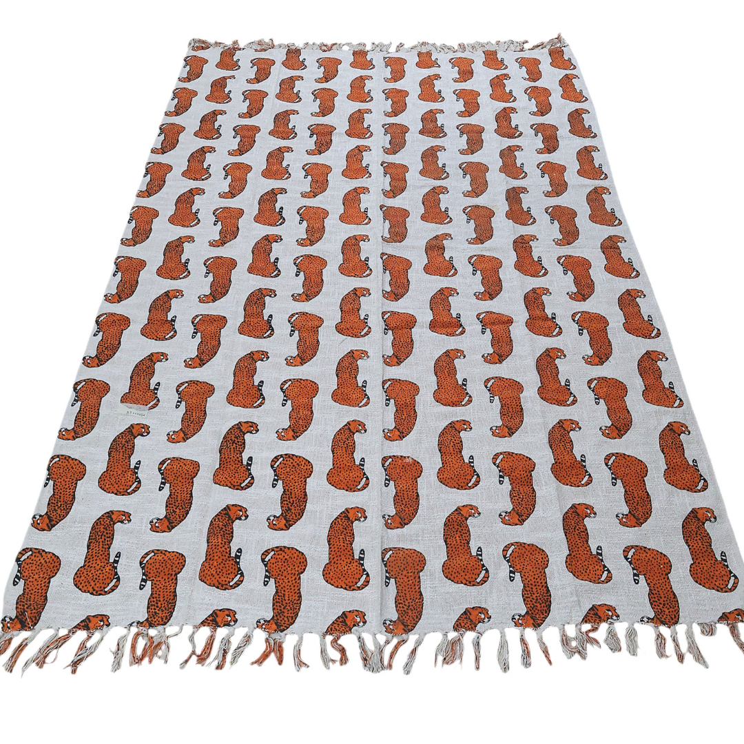Wild Cheetah Block Print Cotton Throw  | Perfect for Living Room and Bedroom Decor