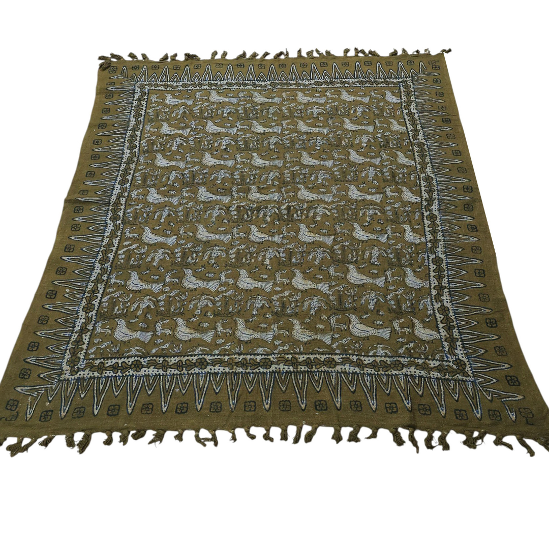 Rustic Bird Motif Block Print Cotton Throw  | Perfect for Living Room and Bedroom Decor