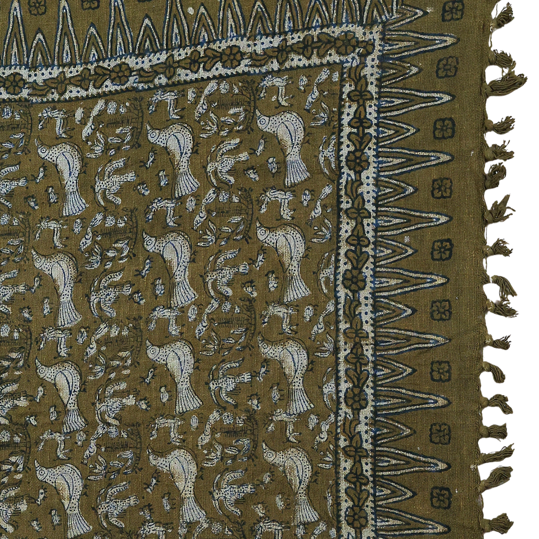 Rustic Bird Motif Block Print Cotton Throw  | Perfect for Living Room and Bedroom Decor