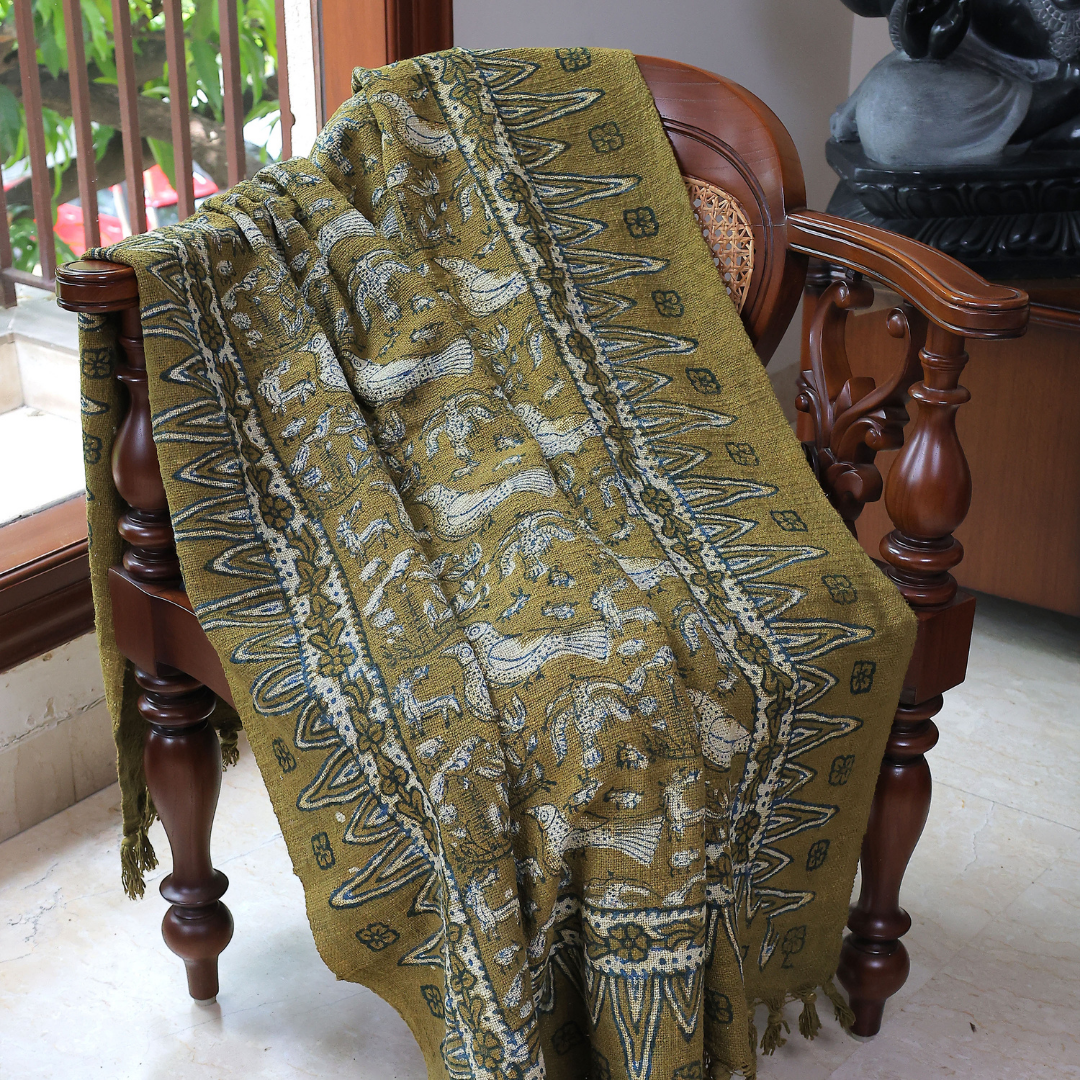 Rustic Bird Motif Block Print Cotton Throw  | Perfect for Living Room and Bedroom Decor