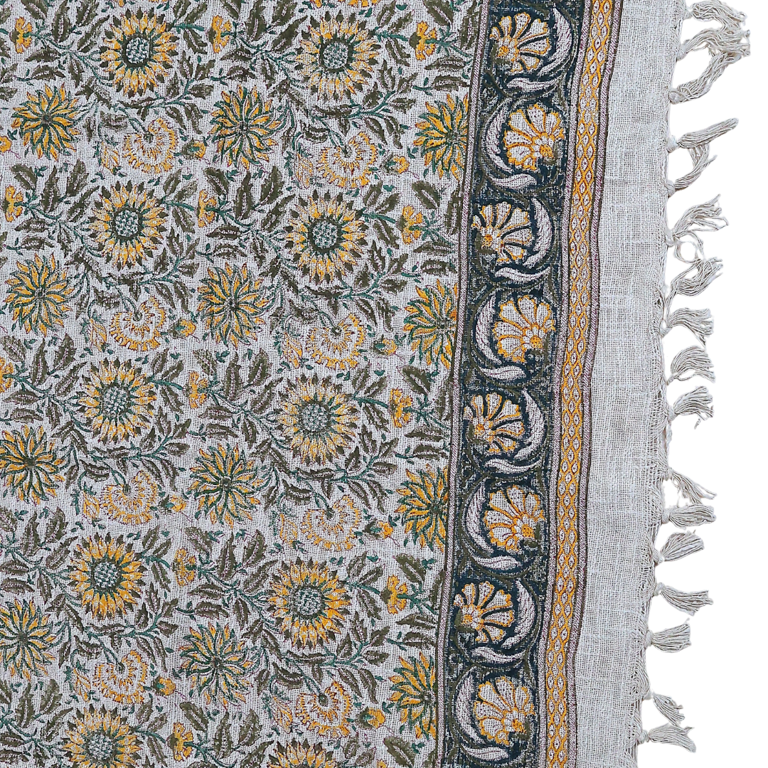 Sunflower Bloom Block Print Cotton Throw | Perfect for Living Room and Bedroom Decor