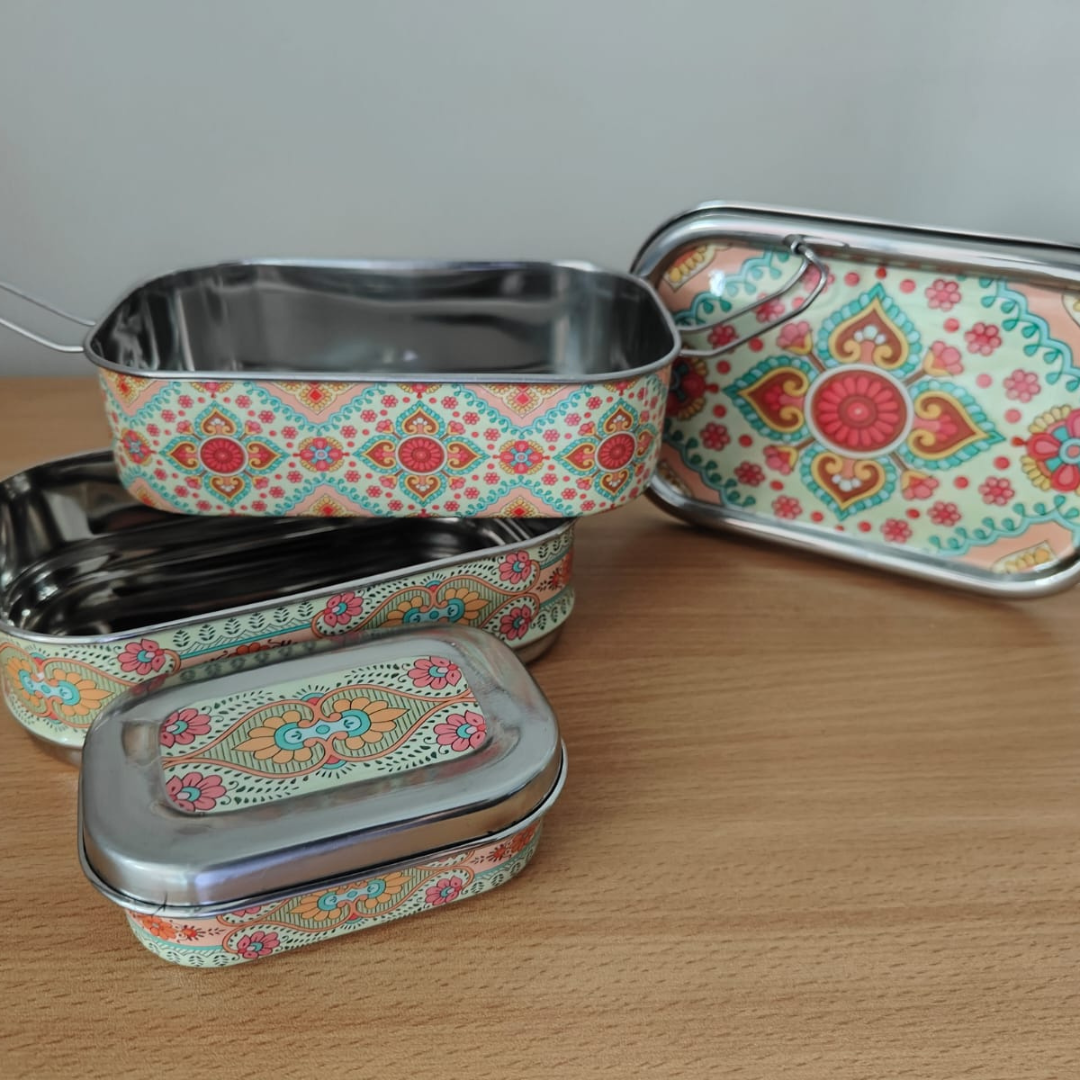 Eco-Friendly Ethnic Meenakari 2-Tier Steel Tiffin