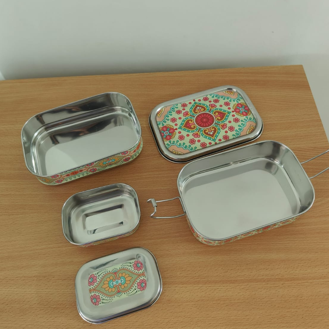 Eco-Friendly Ethnic Meenakari 2-Tier Steel Tiffin