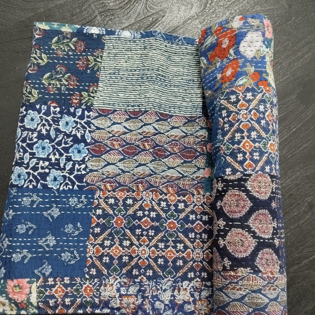 Handcrafted Block Print Bedcover with Patchwork | Artisan-Made 100% Cotton Bedspread