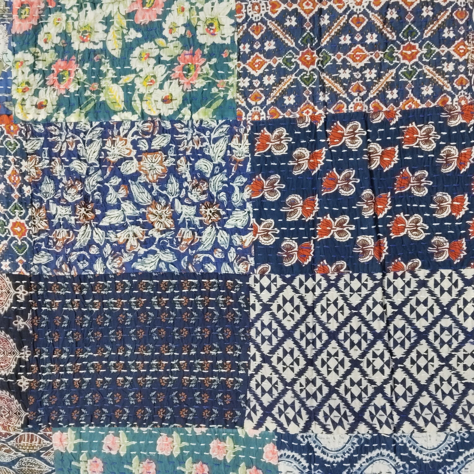Handcrafted Block Print Bedcover with Patchwork | Artisan-Made 100% Cotton Bedspread