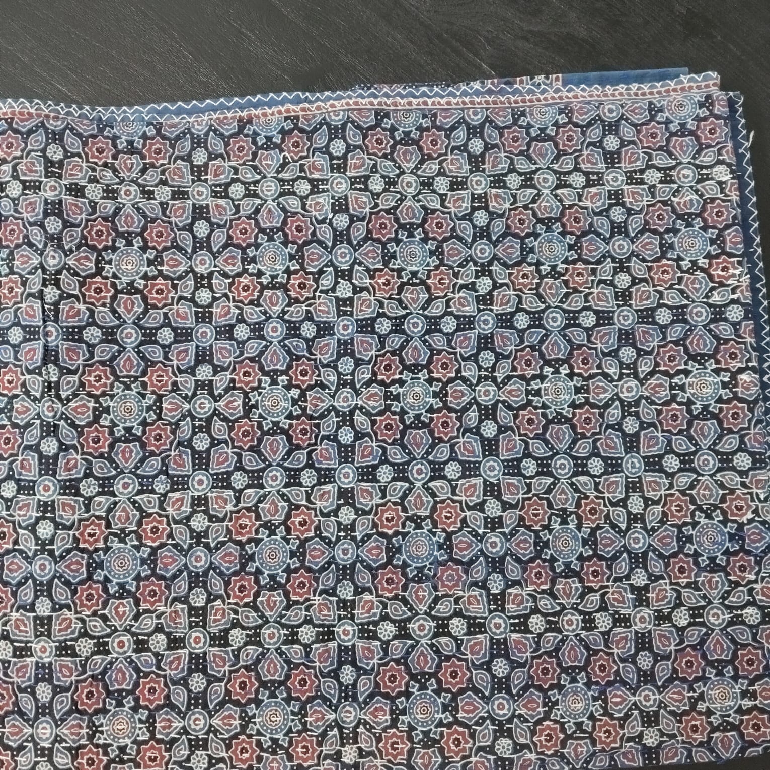 Ajrakh with Kantha Bedcover | Artisan-Made 100% Cotton Bedspread