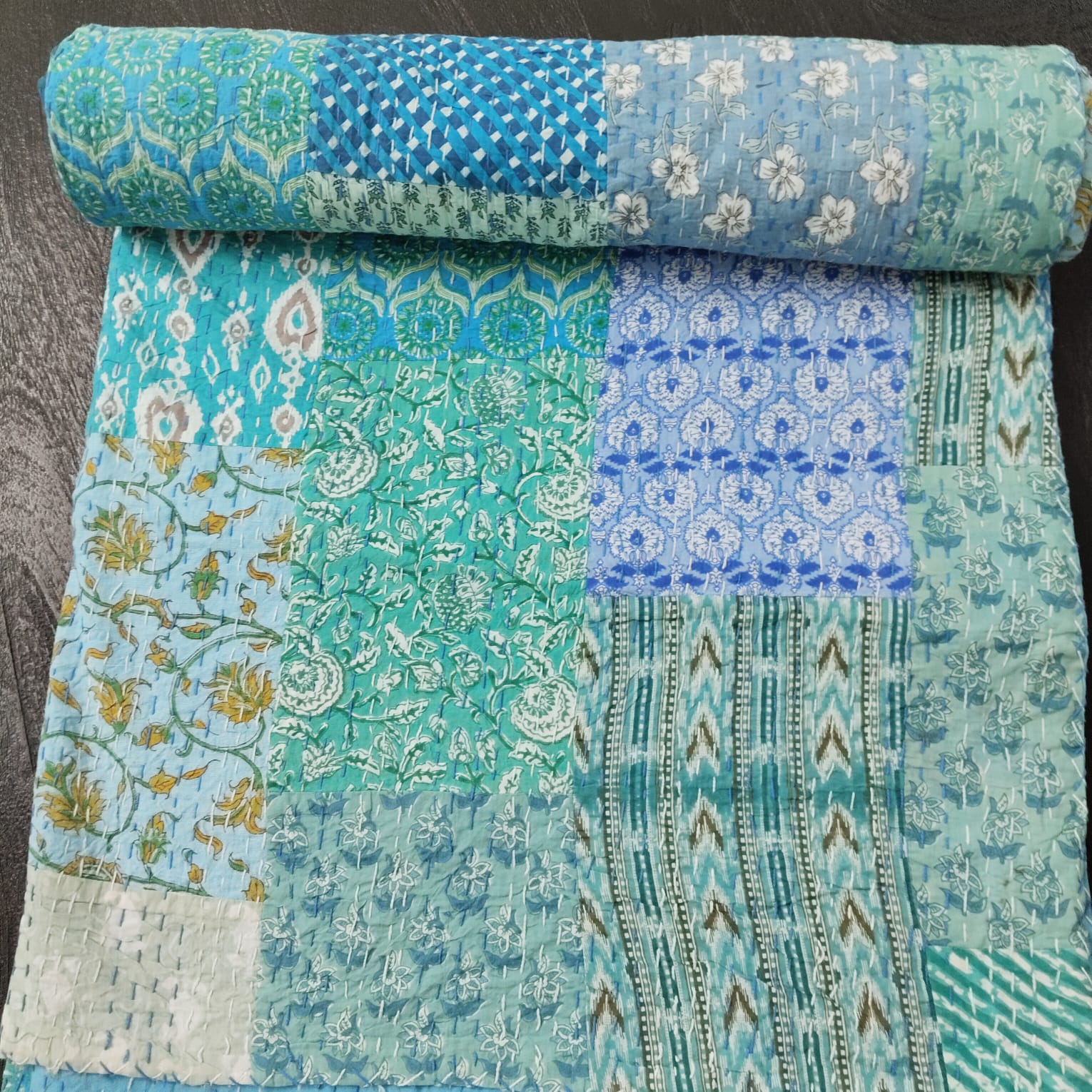 Handcrafted Block Print Bedcover with Patchwork | Artisan-Made 100% Cotton Bedspread