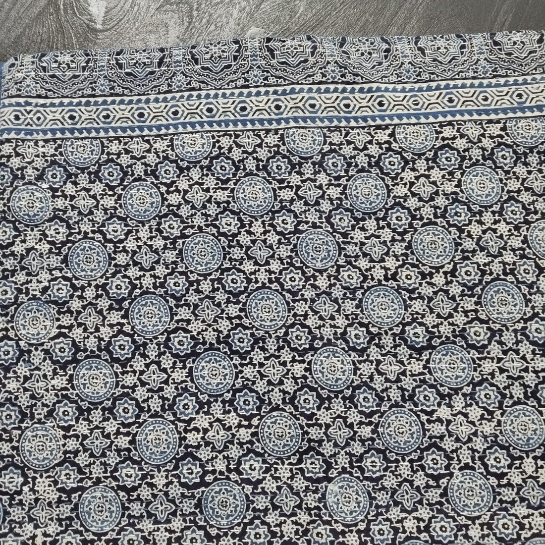 Ajrakh with Kantha Bedcover | Artisan-Made 100% Cotton Bedspread
