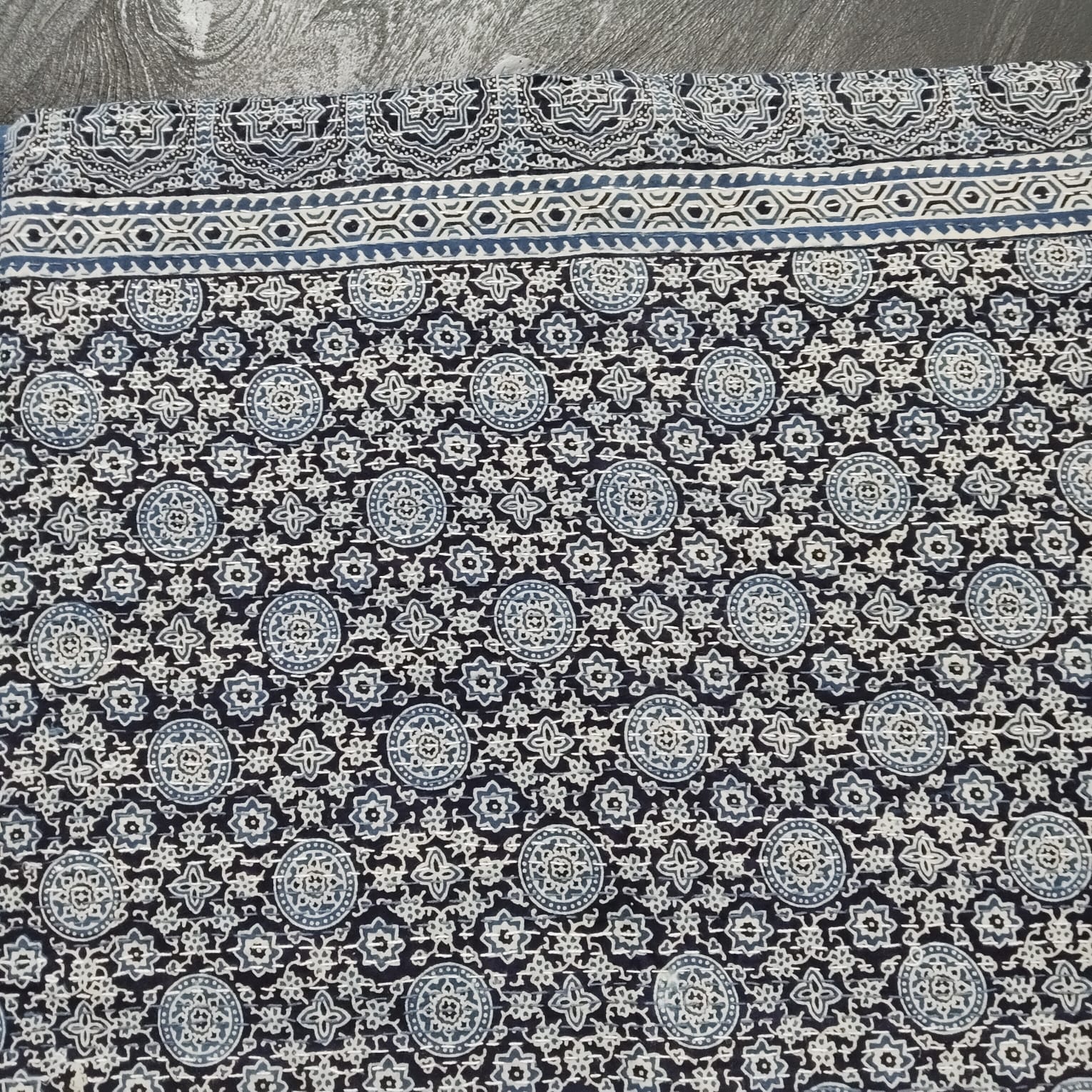 Ajrakh with Kantha Bedcover | Artisan-Made 100% Cotton Bedspread