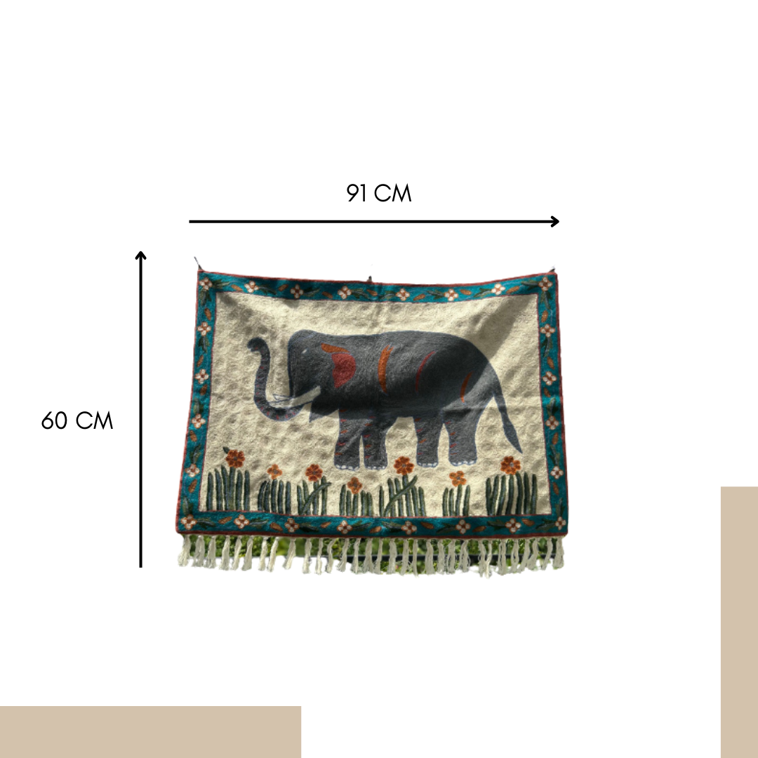 Kashmiri Elephant Tapestry Wall Hanging  | Handcrafted Decorative Textile