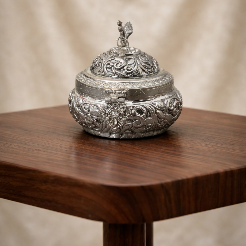German Silver Floral Engraved Multipurpose Center piece for Home decor and Eid Gifting
