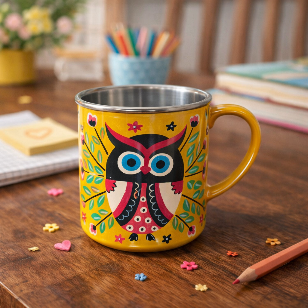 Hand Painted Stainless Steel Mug | Reusable Tea Cup for Home & Office