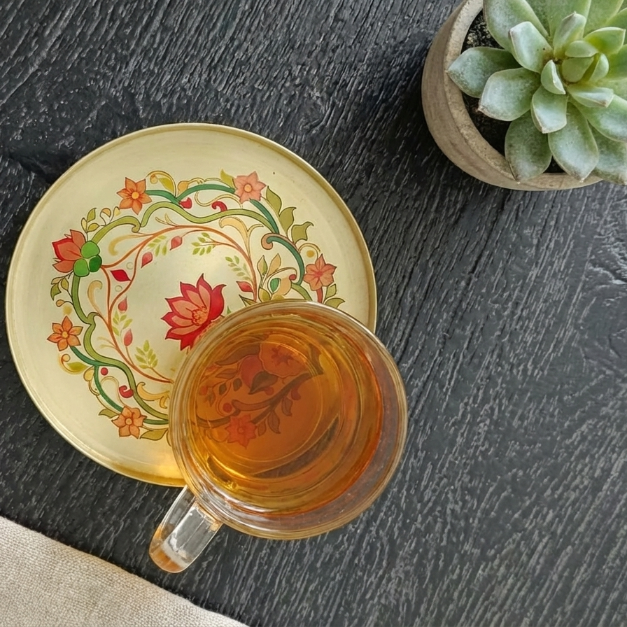 Embossed Brass Coaster | Elegant Drink Coasters for Home & Dining Decor ( Set of 4)