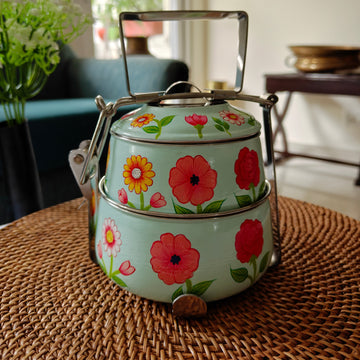 Ethnic Hand Painted Steel Lunch Box – 2 Tier, Sustainable & Reusable