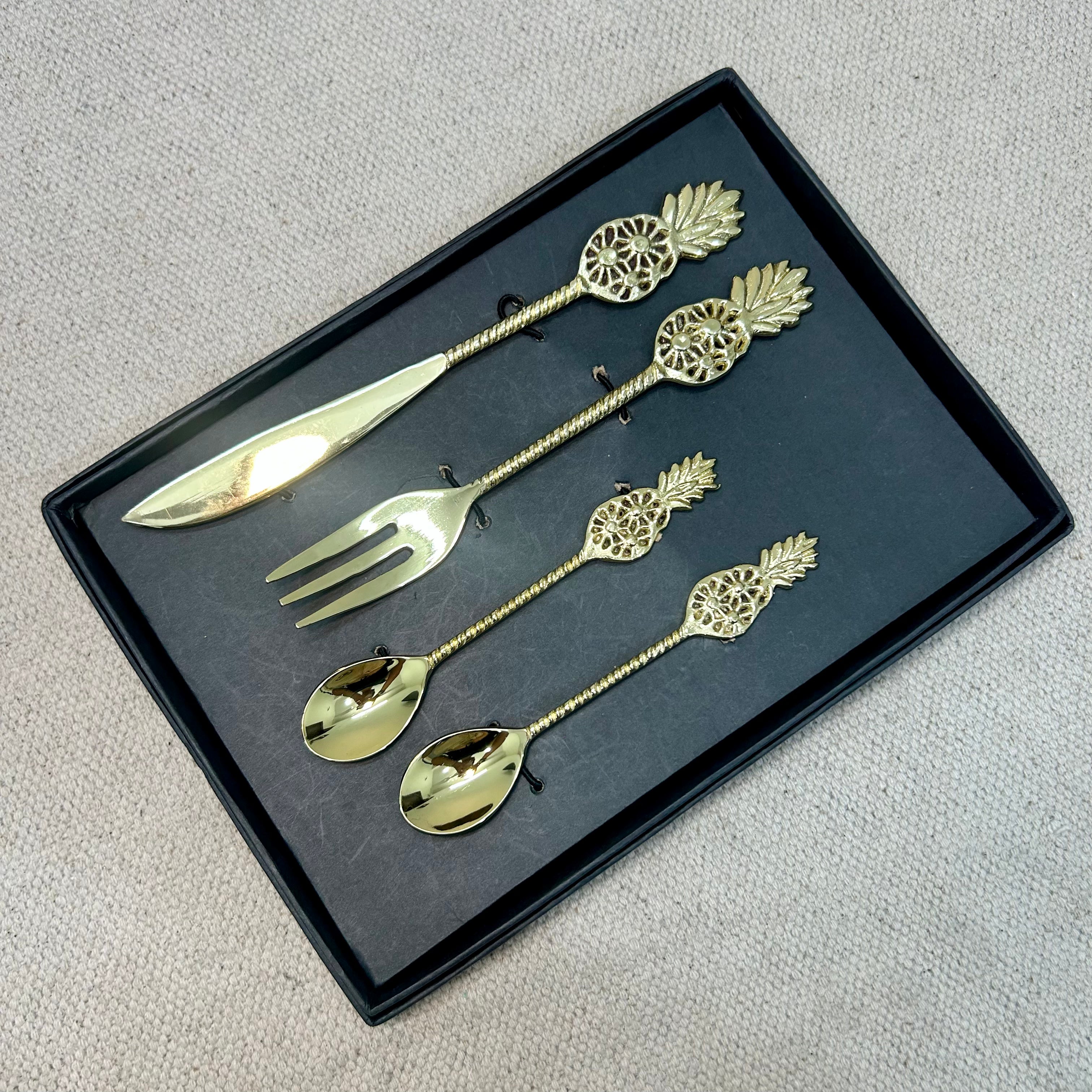 Luxury Brass Cutlery Set – Fork, Knife & Spoons with Pineapple Handle Design
