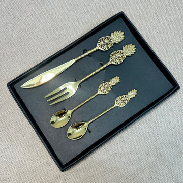 Luxury Brass Cutlery Set – Fork, Knife & Spoons with Pineapple Handle Design