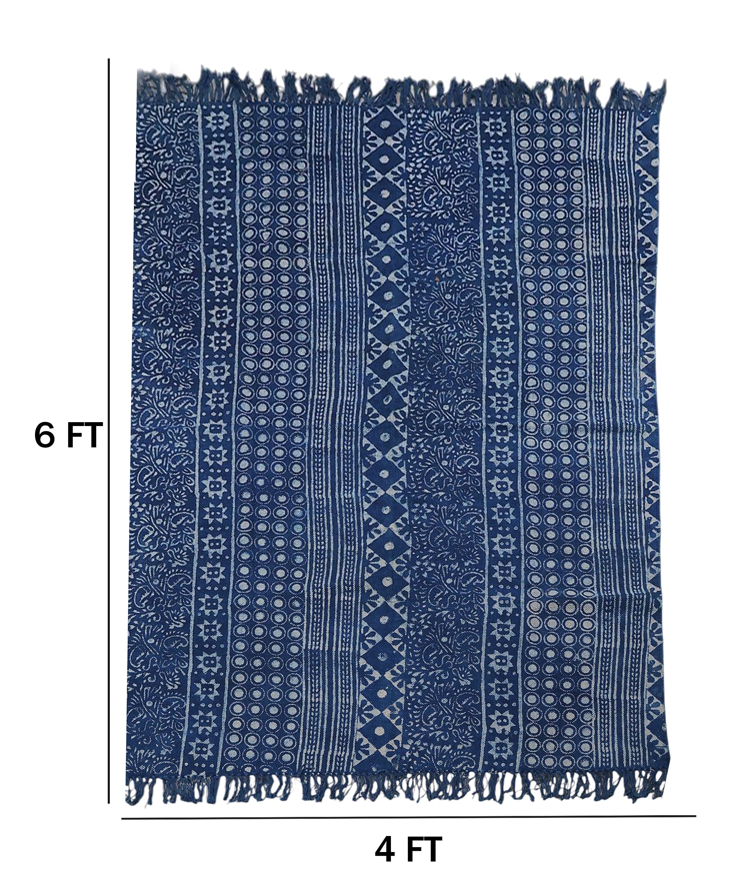Decorative Handloom Blue Cotton Rug with Ethnic Pattern | Handwoven Area Rug for Living Room & Home Decor