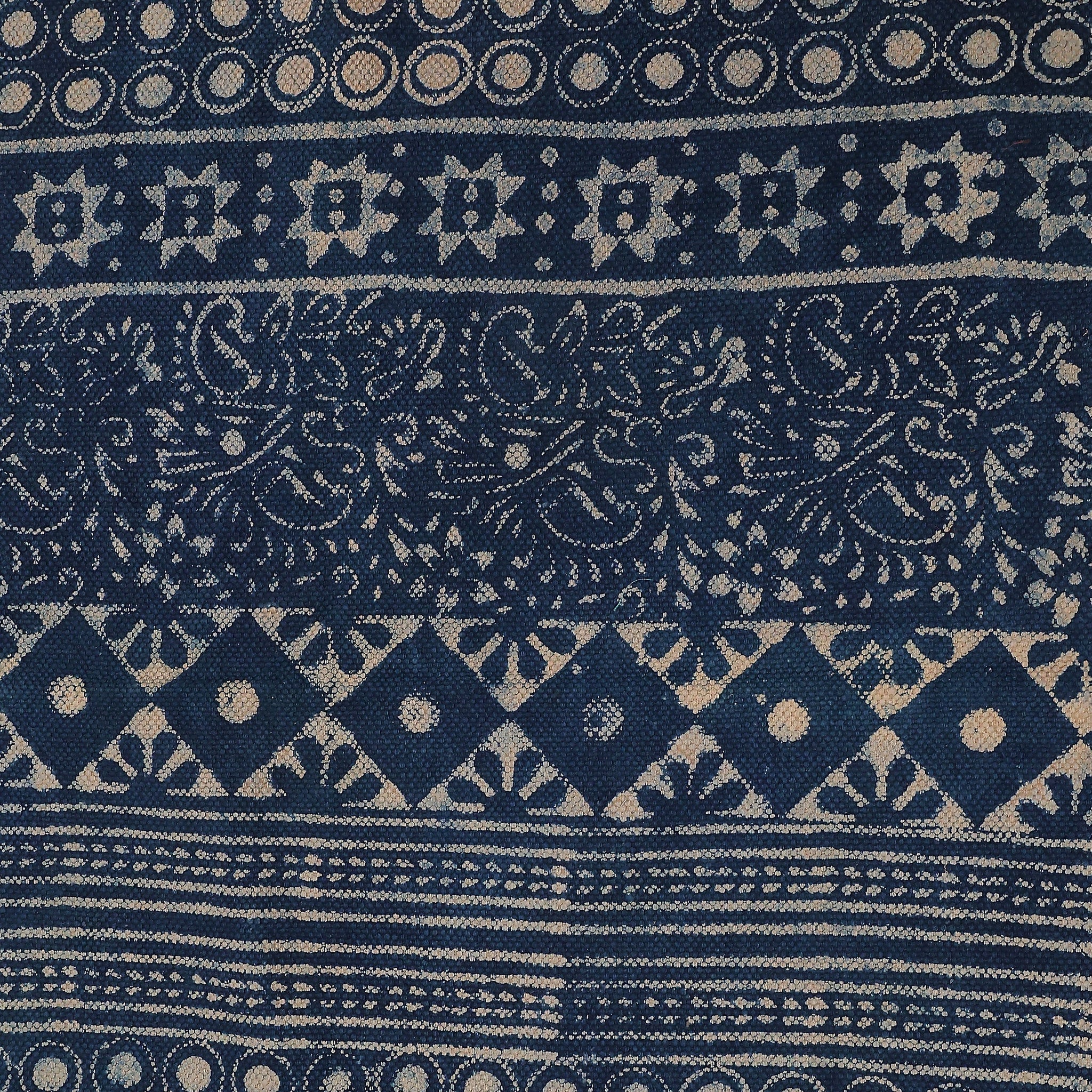 Decorative Handloom Blue Cotton Rug with Ethnic Pattern | Handwoven Area Rug for Living Room & Home Decor