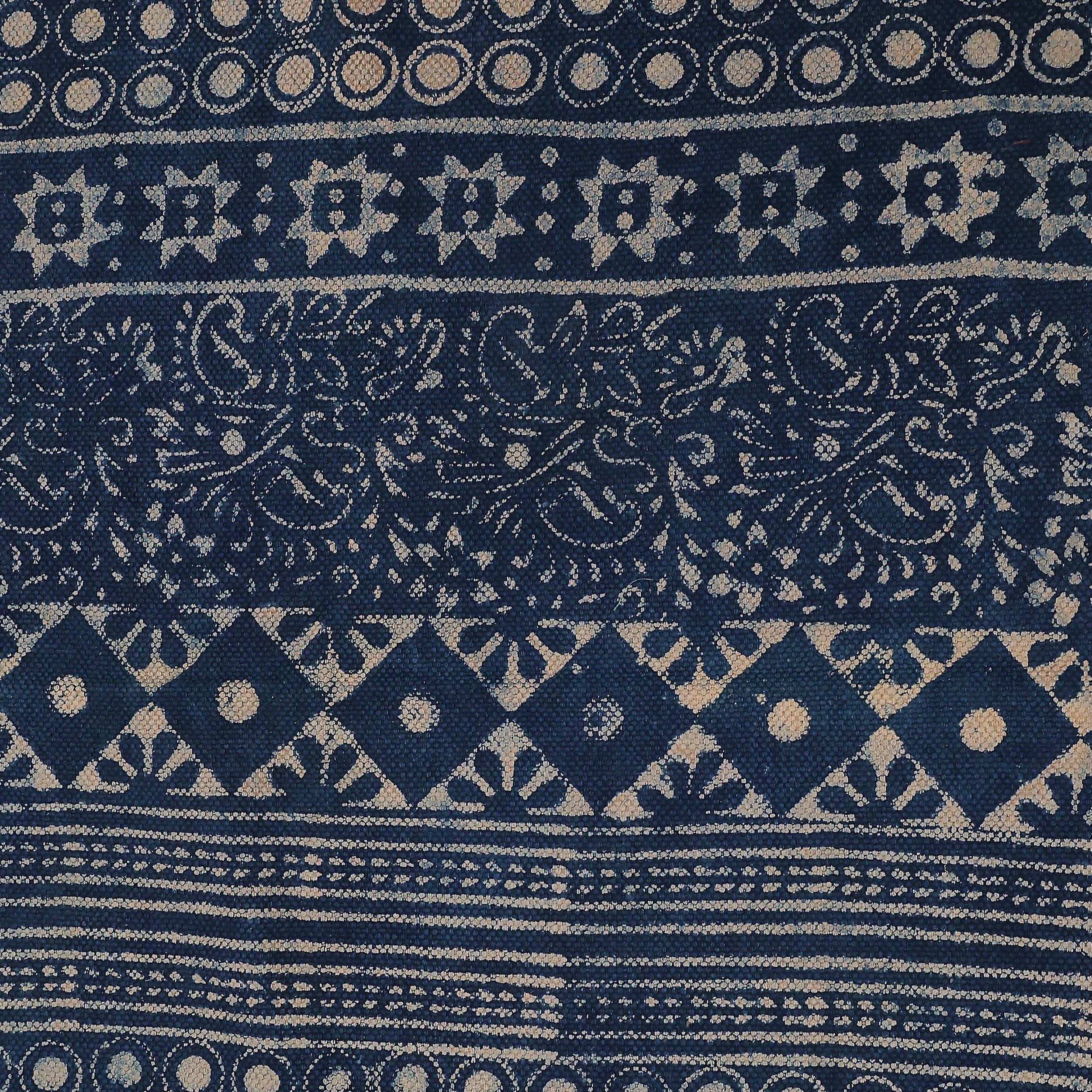 Decorative Handloom Blue Cotton Rug with Ethnic Pattern | Handwoven Area Rug for Living Room & Home Decor
