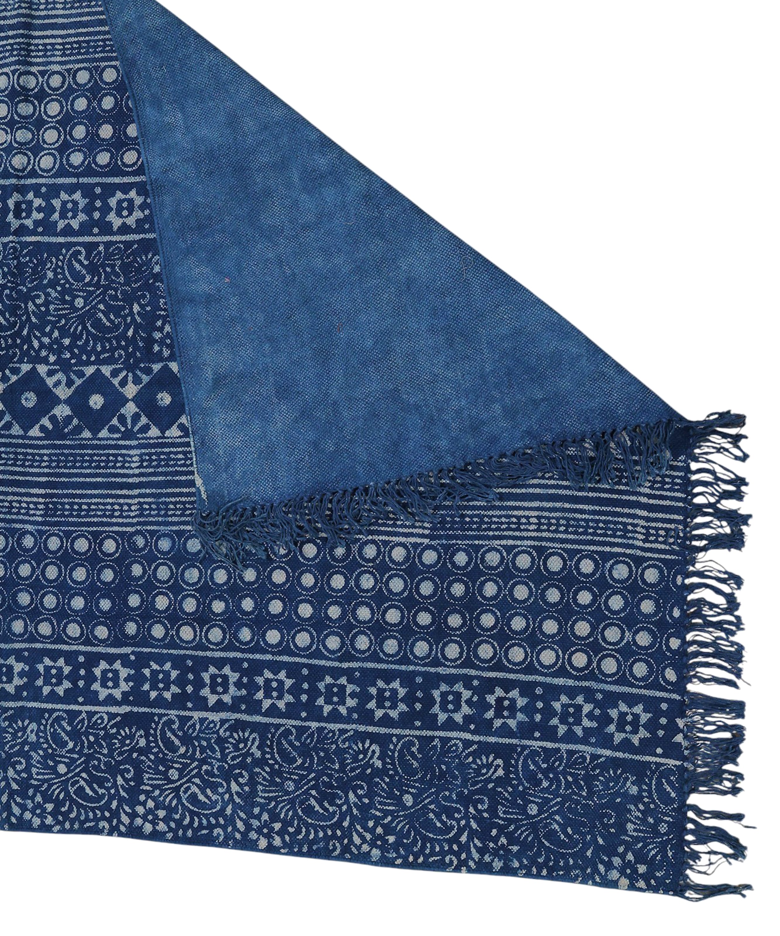 Decorative Handloom Blue Cotton Rug with Ethnic Pattern | Handwoven Area Rug for Living Room & Home Decor