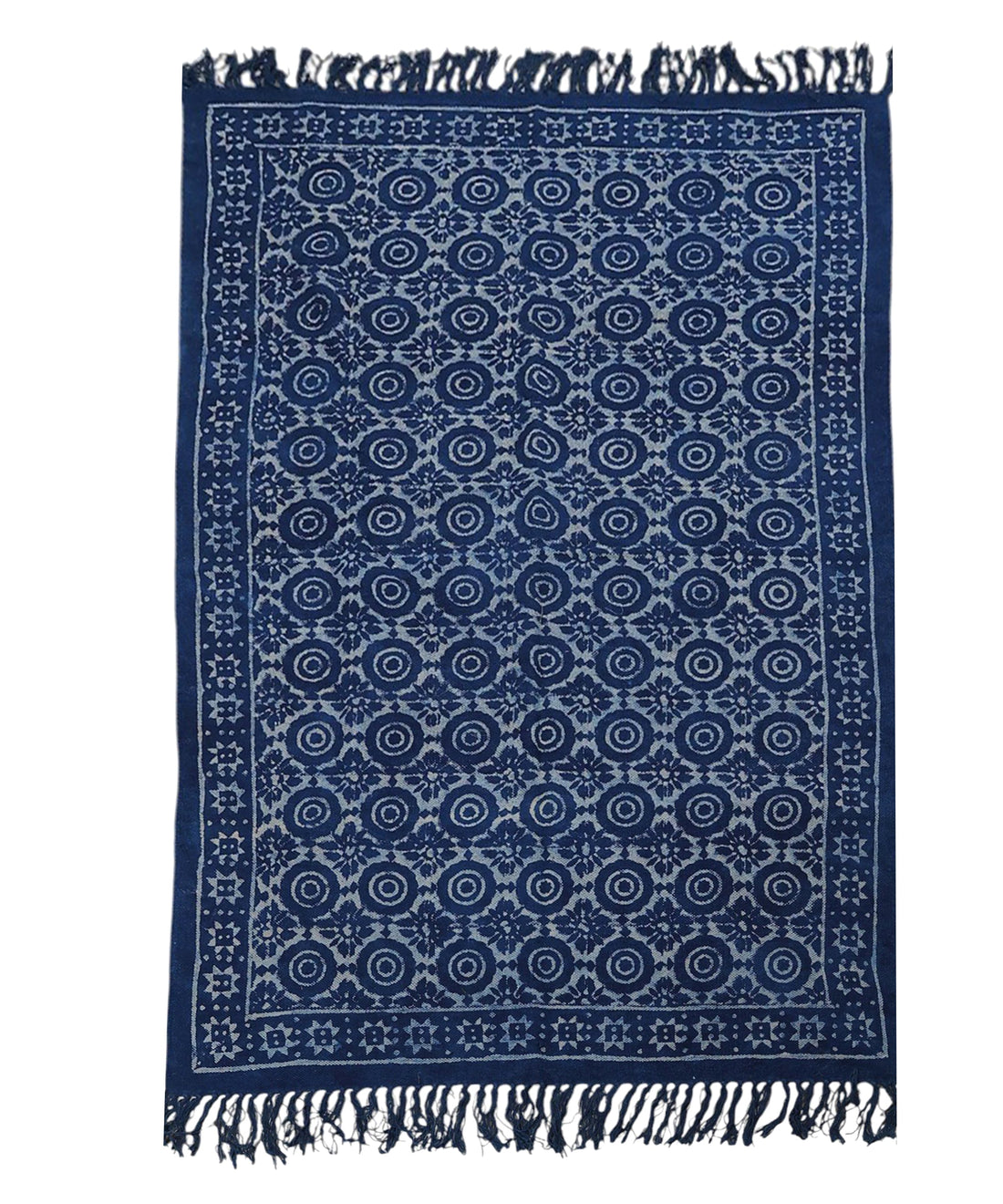 Boho Style Blue Cotton Rug with Geometric Flower Patterns| Handcrafted Cotton Area Rug for Home & Living Room Decor