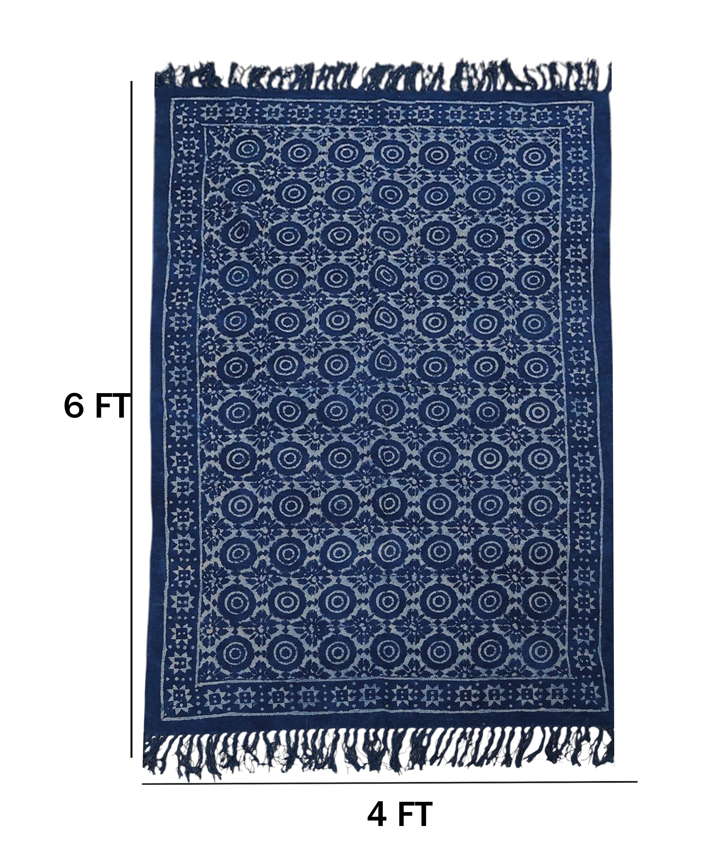 Boho Style Blue Cotton Rug with Geometric Flower Patterns| Handcrafted Cotton Area Rug for Home & Living Room Decor