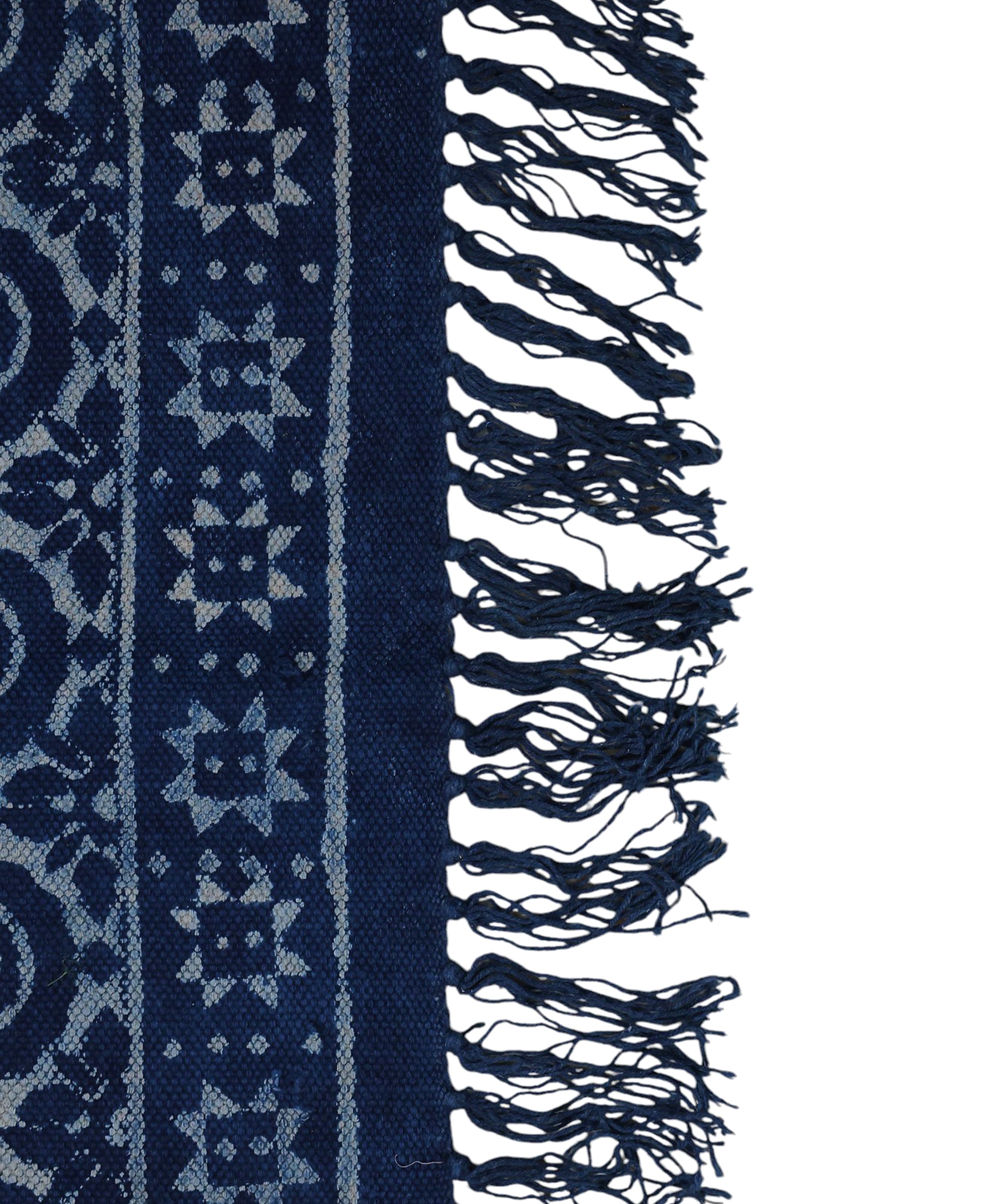 Boho Style Blue Cotton Rug with Geometric Flower Patterns| Handcrafted Cotton Area Rug for Home & Living Room Decor
