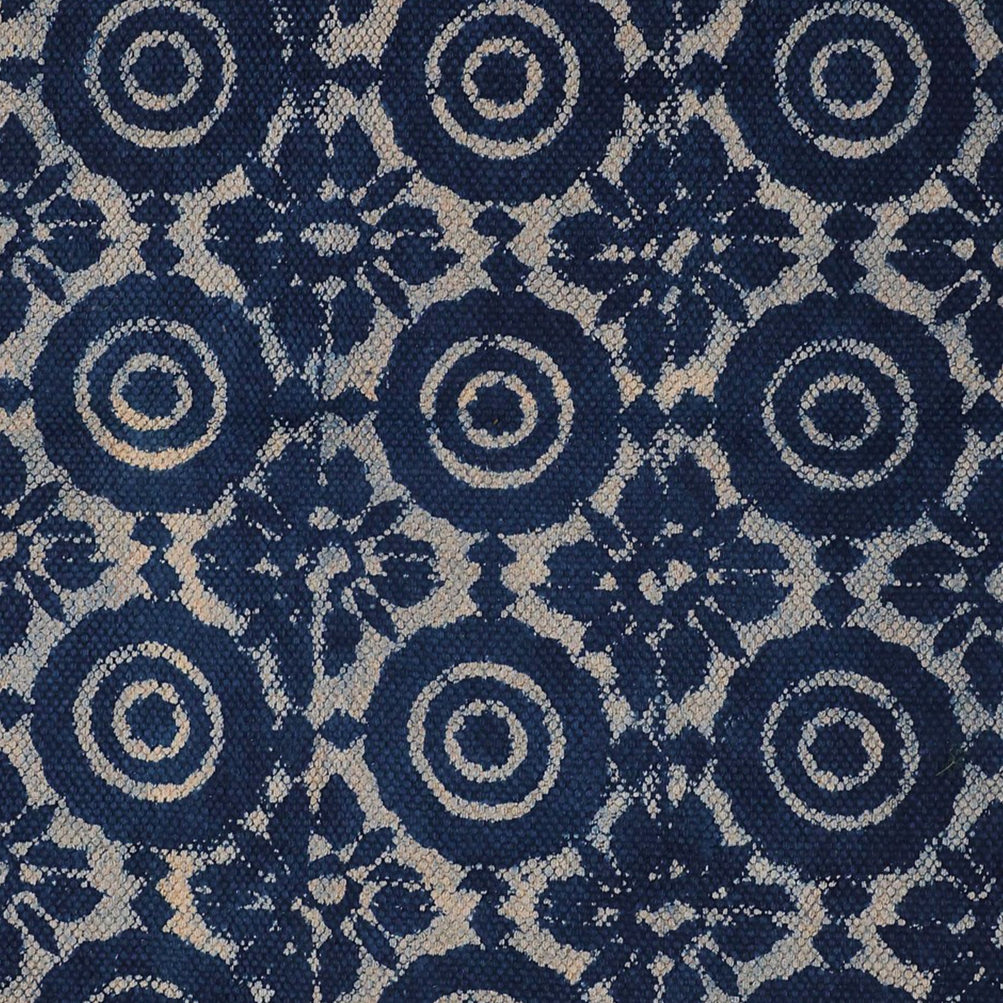 Boho Style Blue Cotton Rug with Geometric Flower Patterns| Handcrafted Cotton Area Rug for Home & Living Room Decor