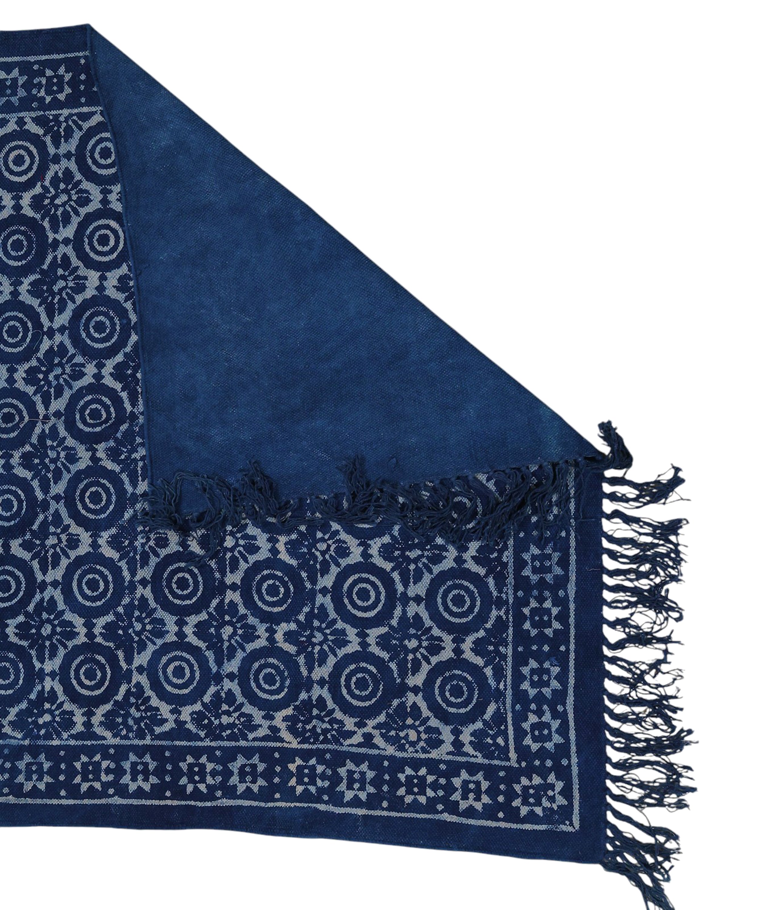 Boho Style Blue Cotton Rug with Geometric Flower Patterns| Handcrafted Cotton Area Rug for Home & Living Room Decor
