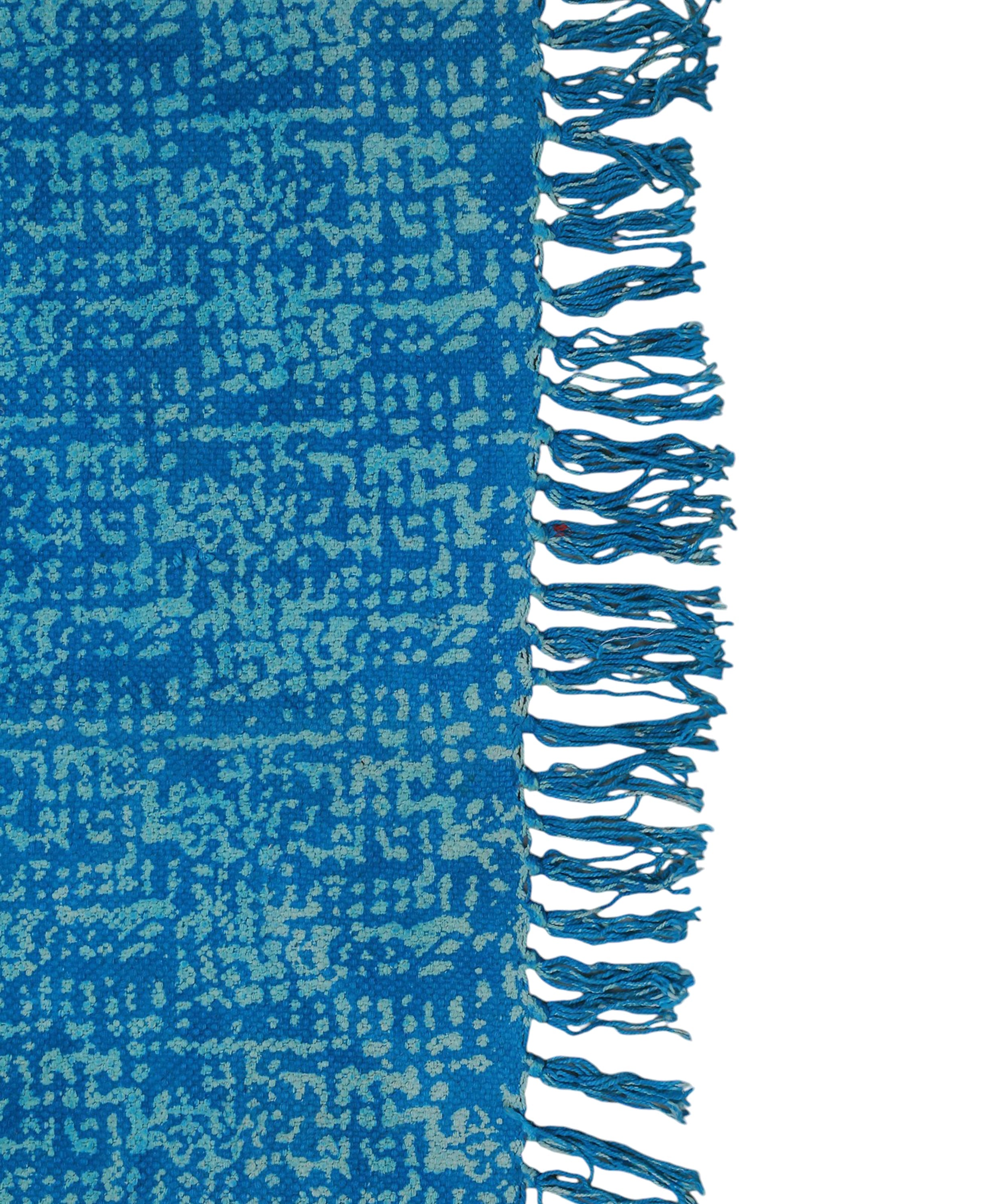 Textured Teal and White Knit Rug | Handcrafted Cotton Area Rug for Home & Living Room Decor