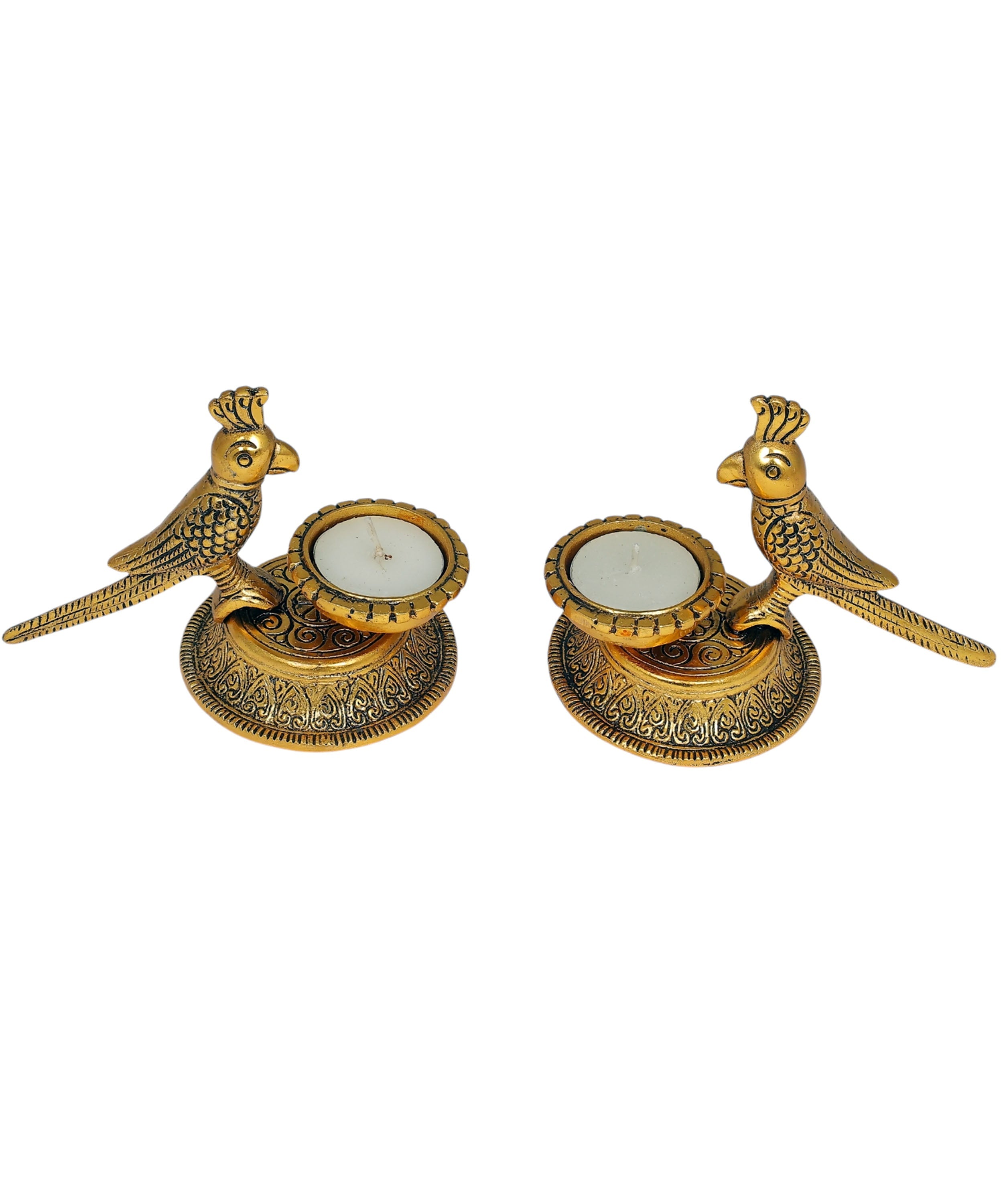 Golden Parrot Tealight Holders | Handcrafted Decorative Candle Holders for Home & Festive Decor | Set of 2