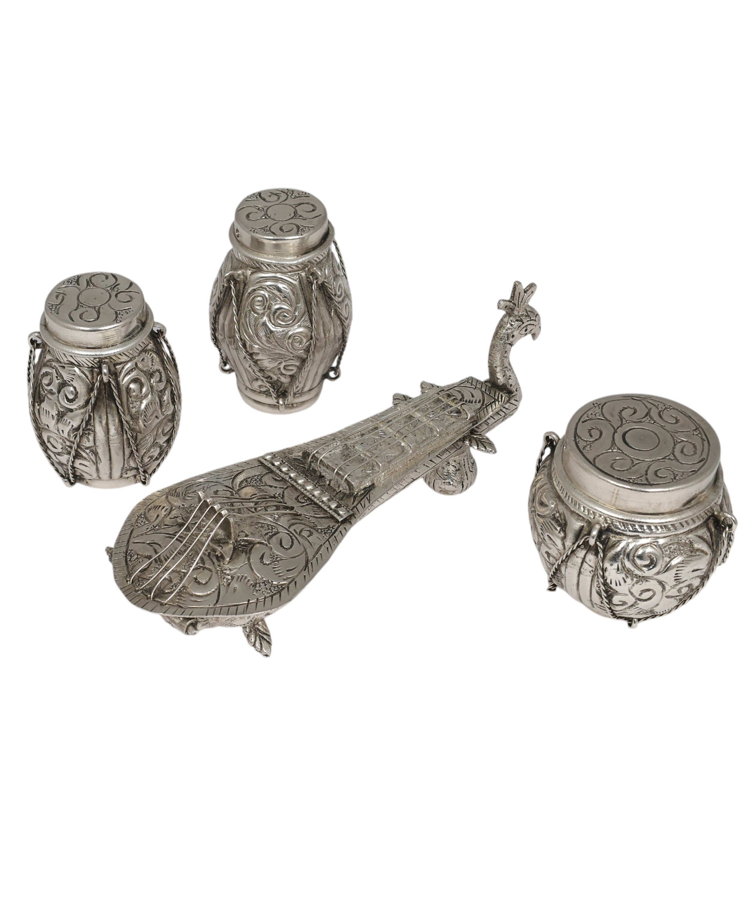 Decorative Silver Carving Tabla Set | Handcrafted Musical Showpiece for Home & Office Decor