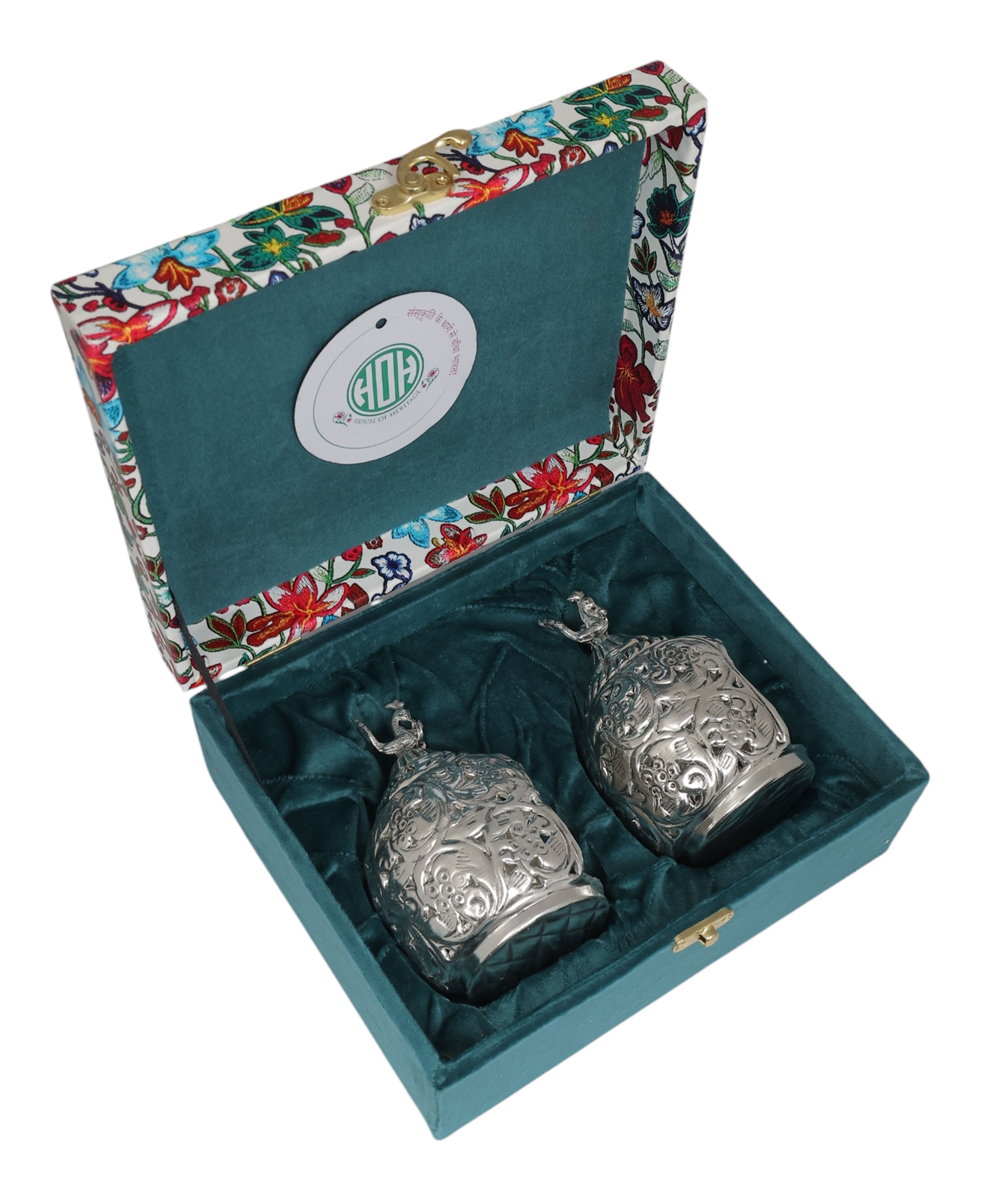 Silver Carving T-Light Holder Set of 2- Gift Box