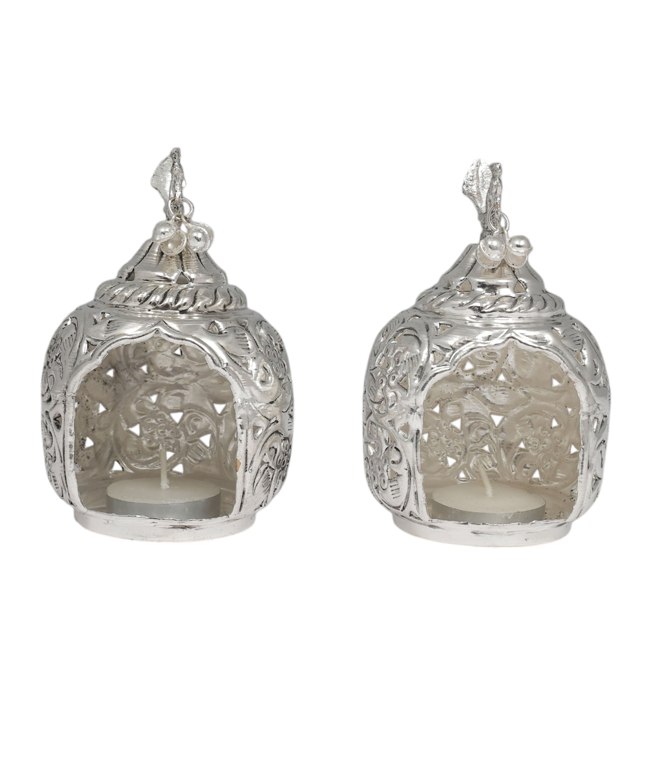Silver Carving T-Light Holder Set of 2- Gift Box