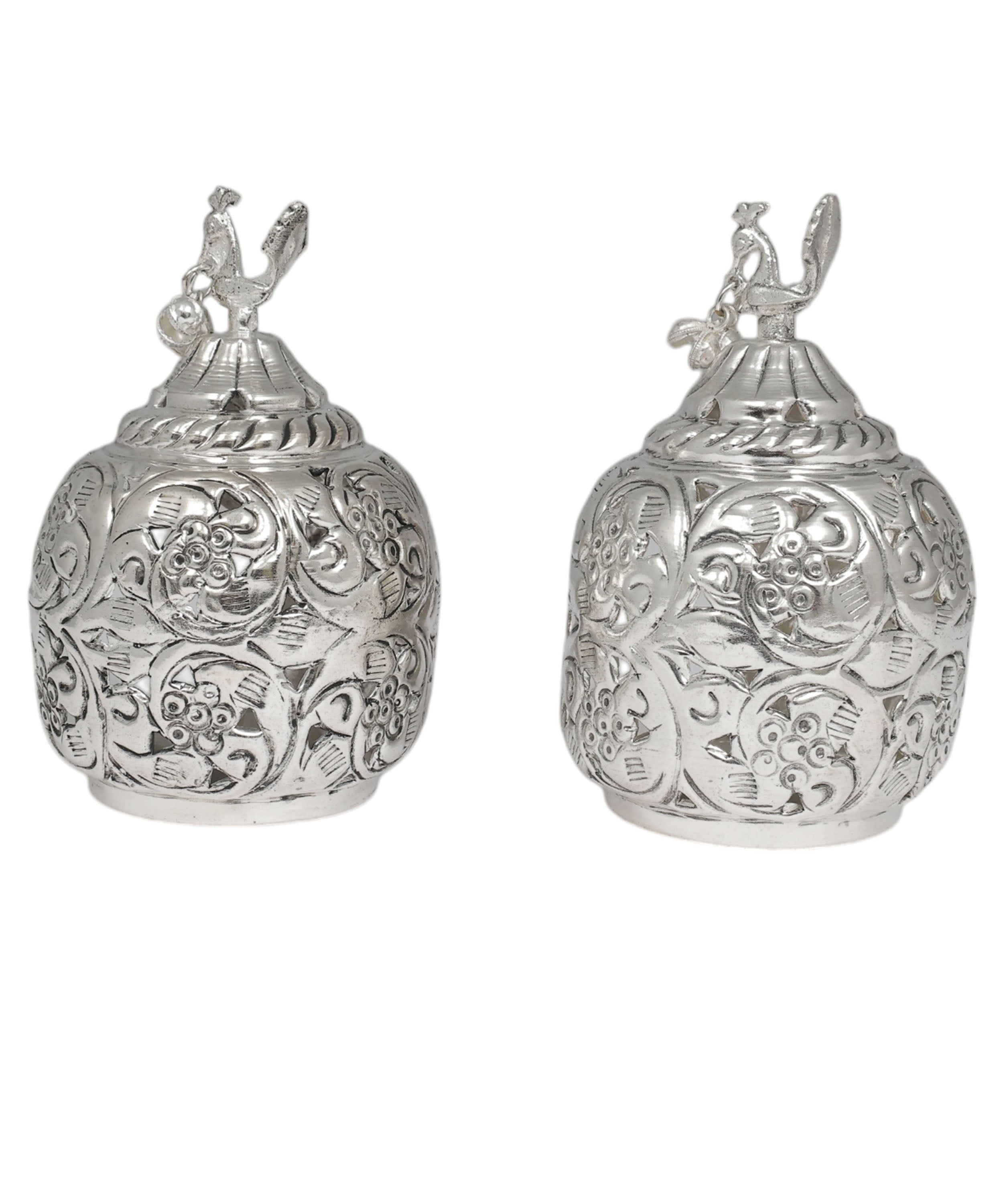 Silver Carving T-Light Holder Set of 2- Gift Box