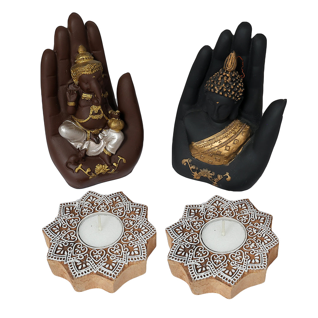 Palm Buddha, Palm Ganesh & Diya Gift
