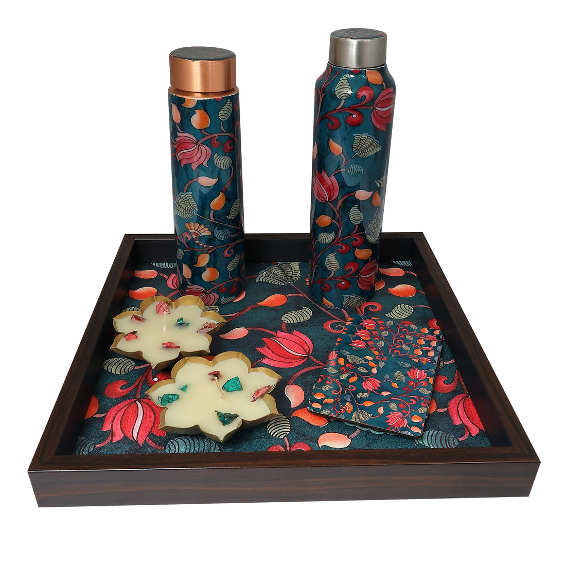 Pichwai Tray, Bottles, Coasters & Diya Gift
