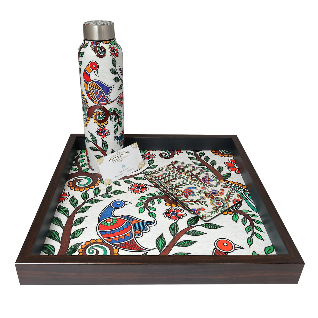 Madhubani Tray, Bottle & Coaster Gift
