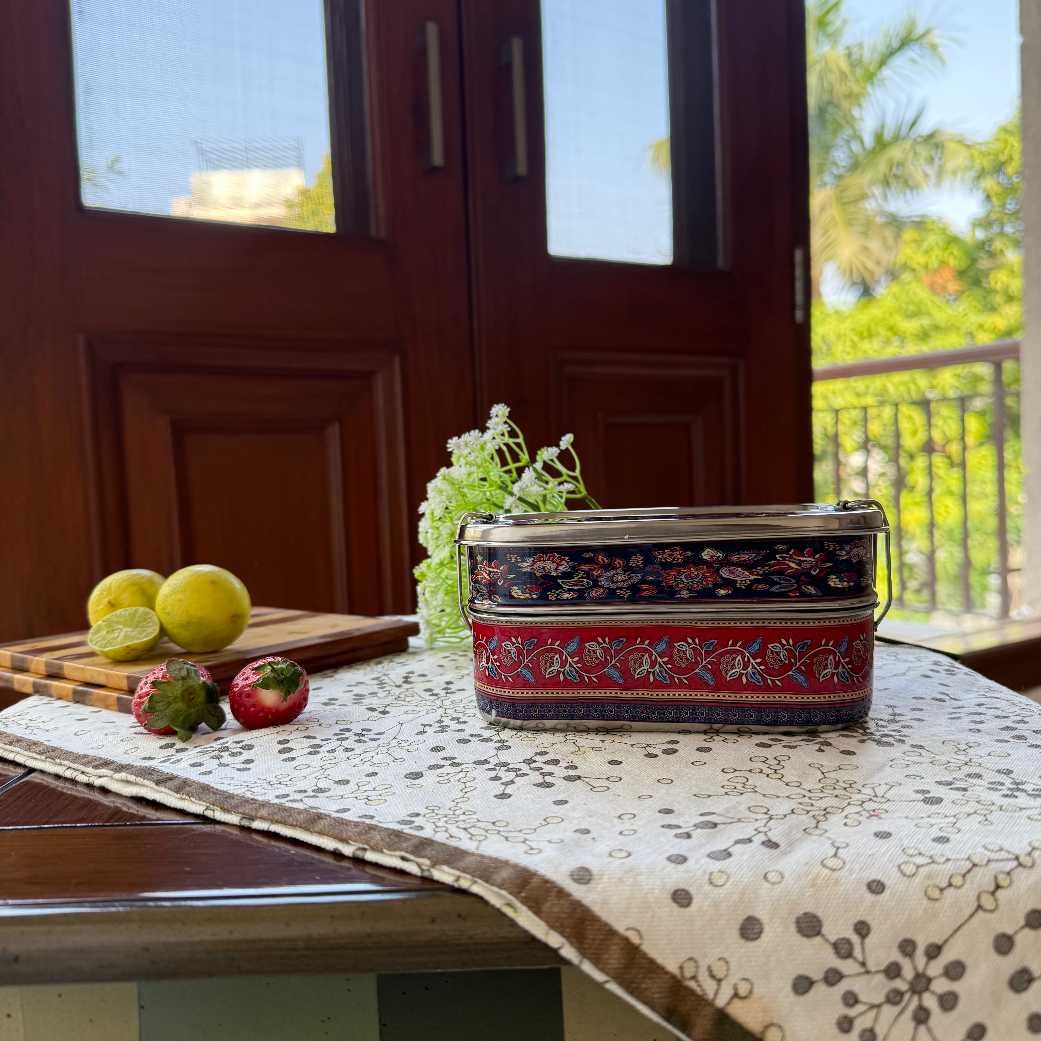 Eco-Friendly Ethnic Meenakari 2-Tier Steel Tiffin