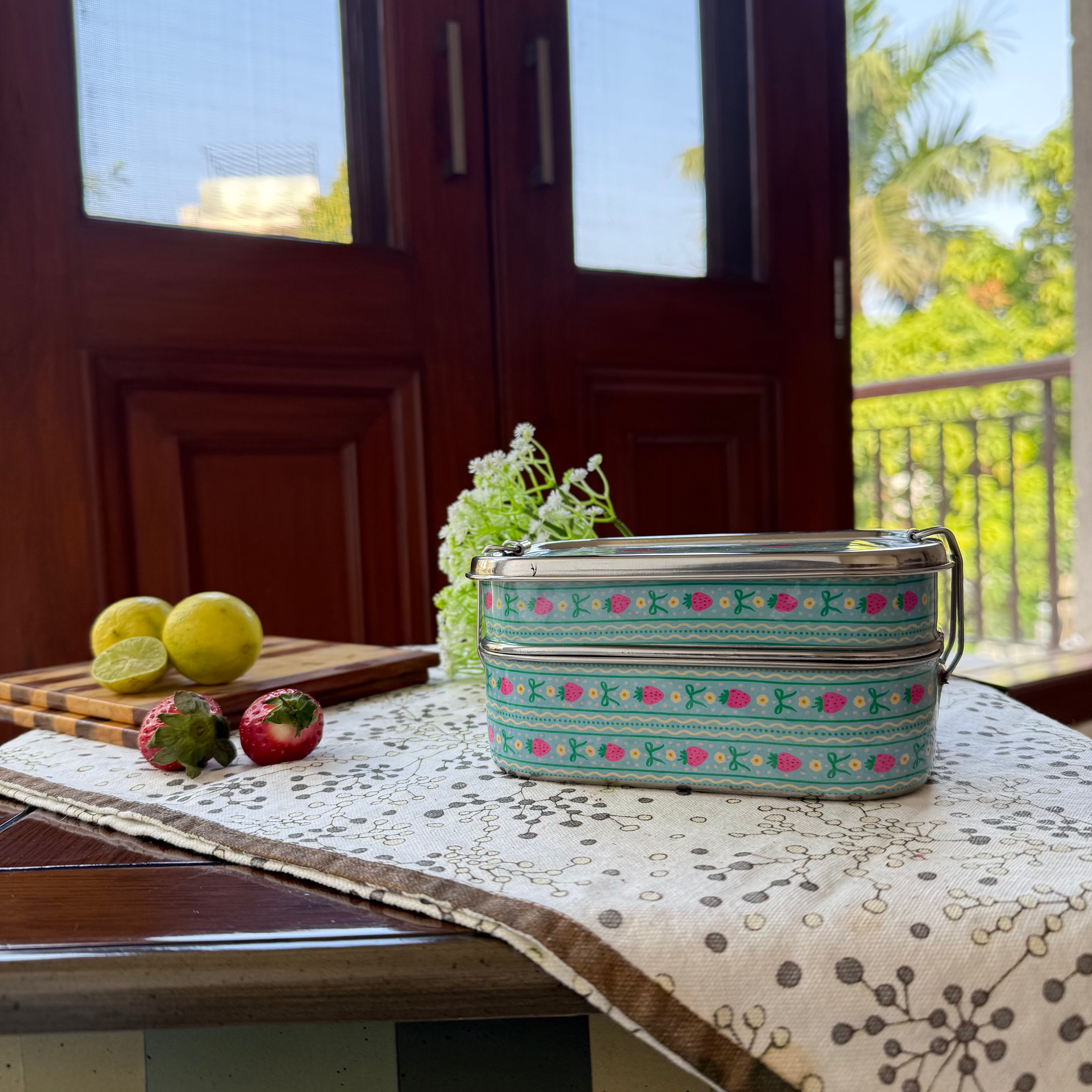 Eco-Friendly Ethnic Meenakari 2-Tier Steel Tiffin