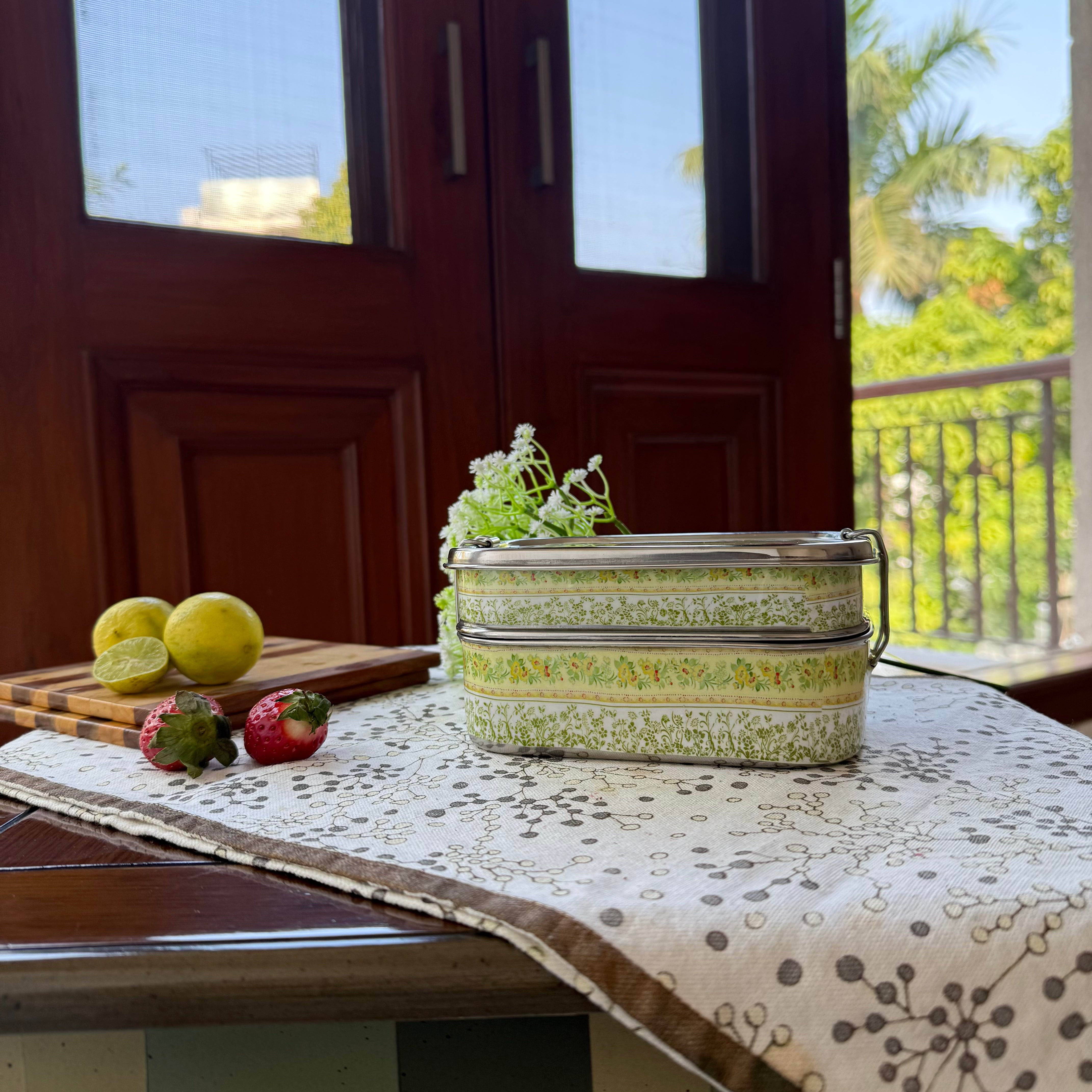 Eco-Friendly Ethnic Meenakari 2-Tier Steel Tiffin