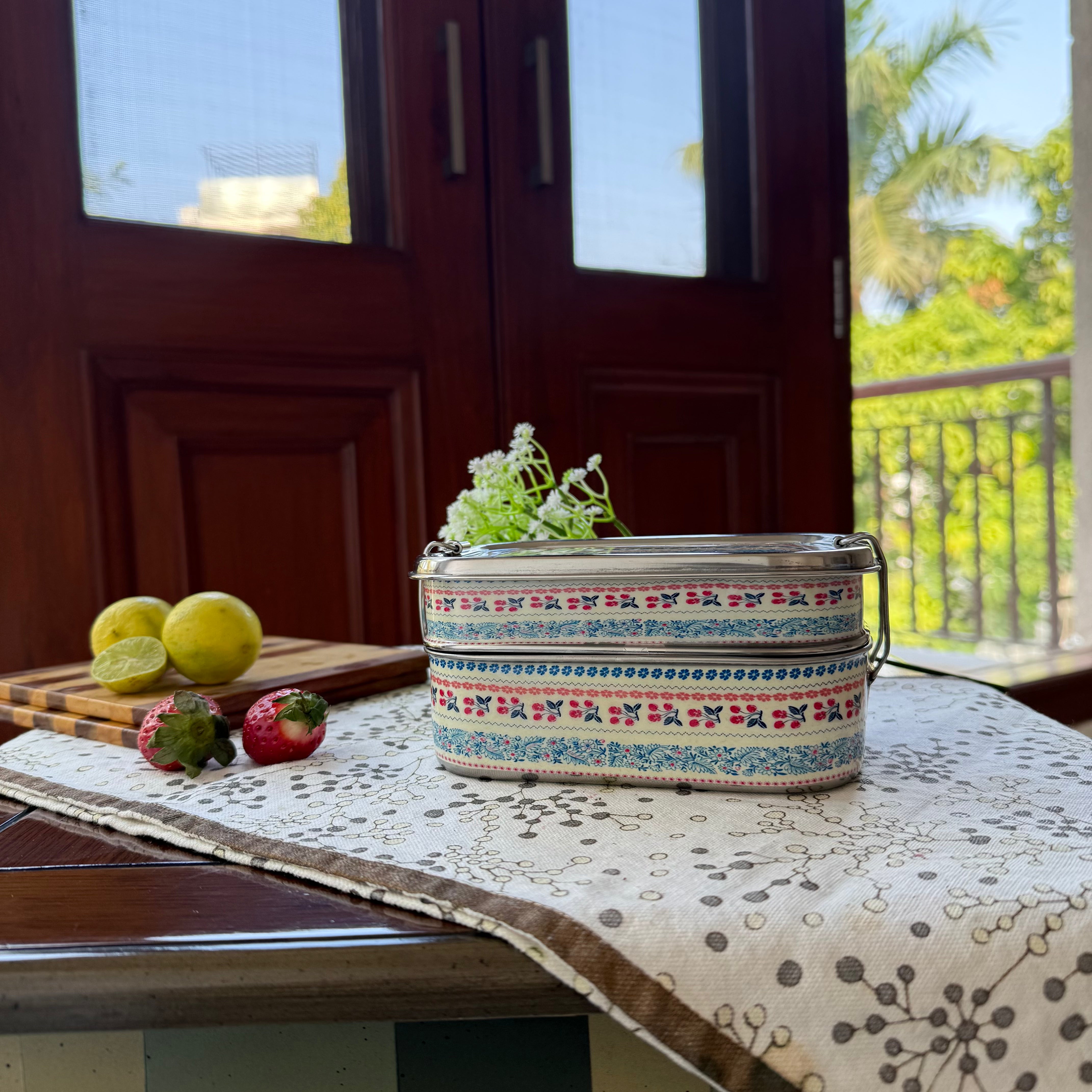 Eco-Friendly Ethnic Meenakari 2-Tier Steel Tiffin